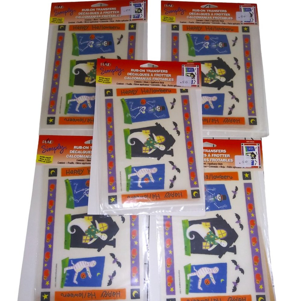 VTG Simply PLAID Happy Halloween Rub on Transfers Lot of 5 #18253 Ghosts NOS